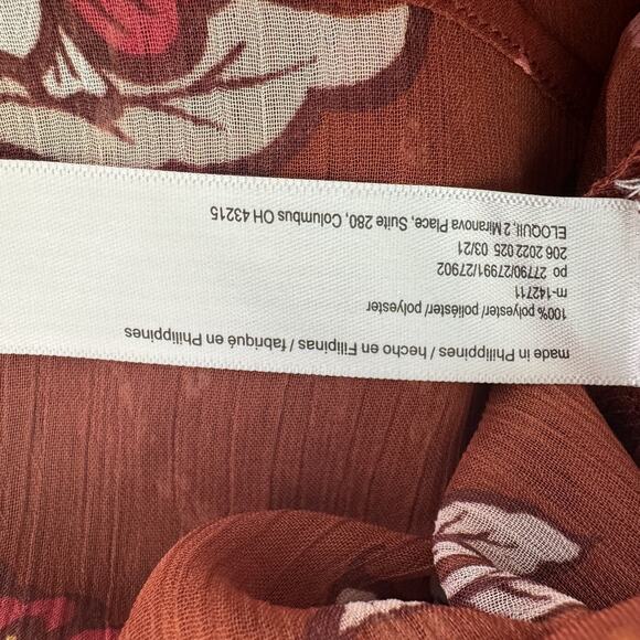 Eloquii Elements Blouse Womens 20 Brown Floral Ruffle Sheer Long Sleeve Boho Top - Picture 5 of 10